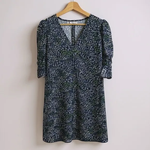 See by Chloe Floral Puff Sleeve Shift Mini Dress Blue Green Size 34‎ or XS - Image 3