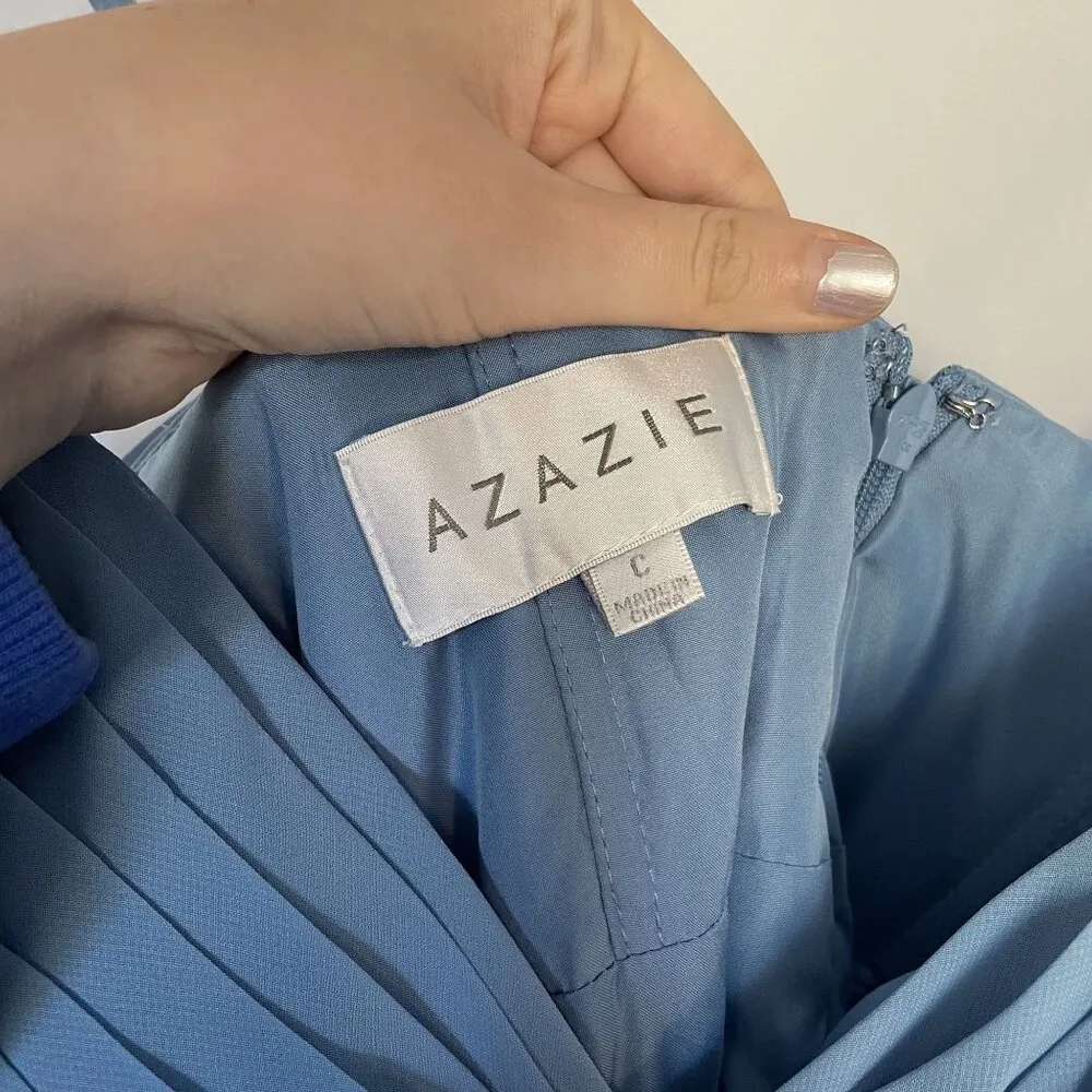 Azazie Alia dusty blue custom design formal bridesmaid dress spaghetti straps - Image 5