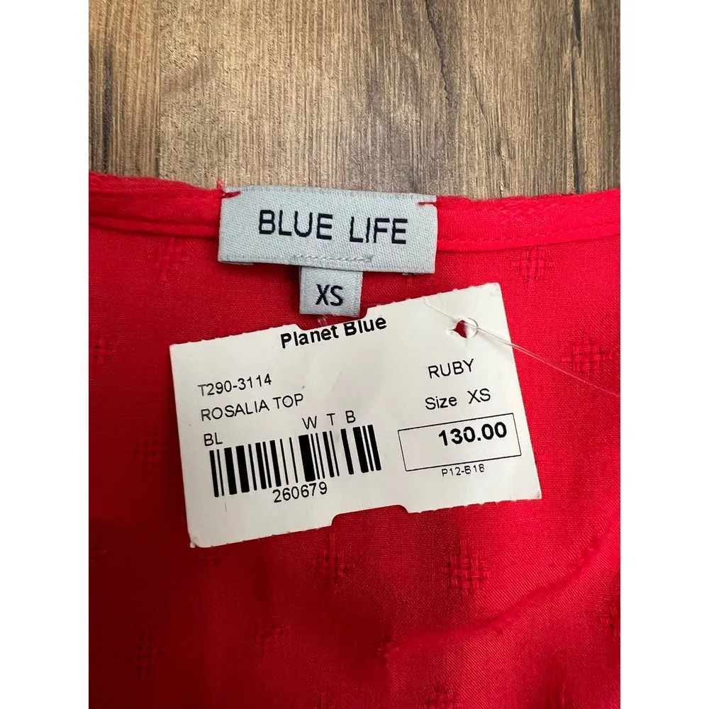 Blue Life Rosalia Top XS – Ruffle Wrap Blouse in Ruby Red – Made in USA–$130 NWT - Image 6