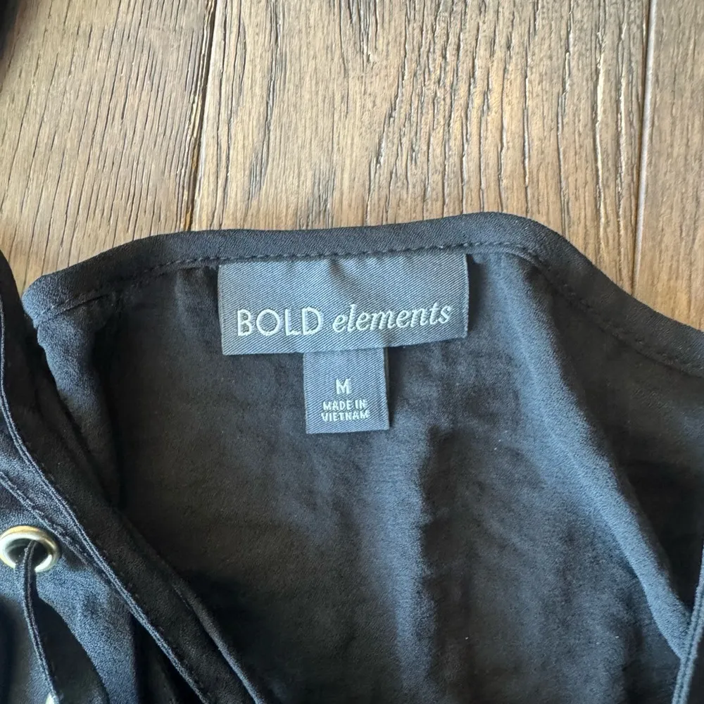 BOLD Elements Cold Shoulder Black Flowy Blouse With Gold Accents - Image 4