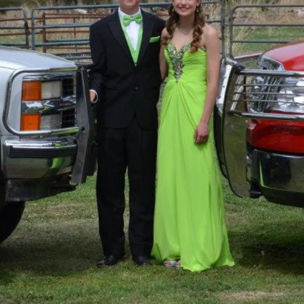 Lime Green Rhinestone Prom Dress Size 0 - Image 11
