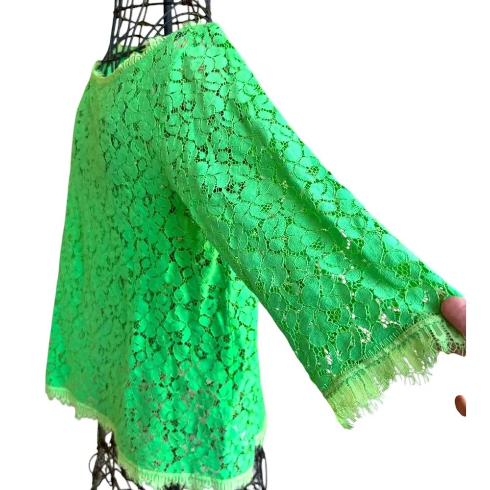 Weston Wear Anthropologie Francisco Top Medium Lime Green Crochet Fringe EUC Size undefined - Image 2