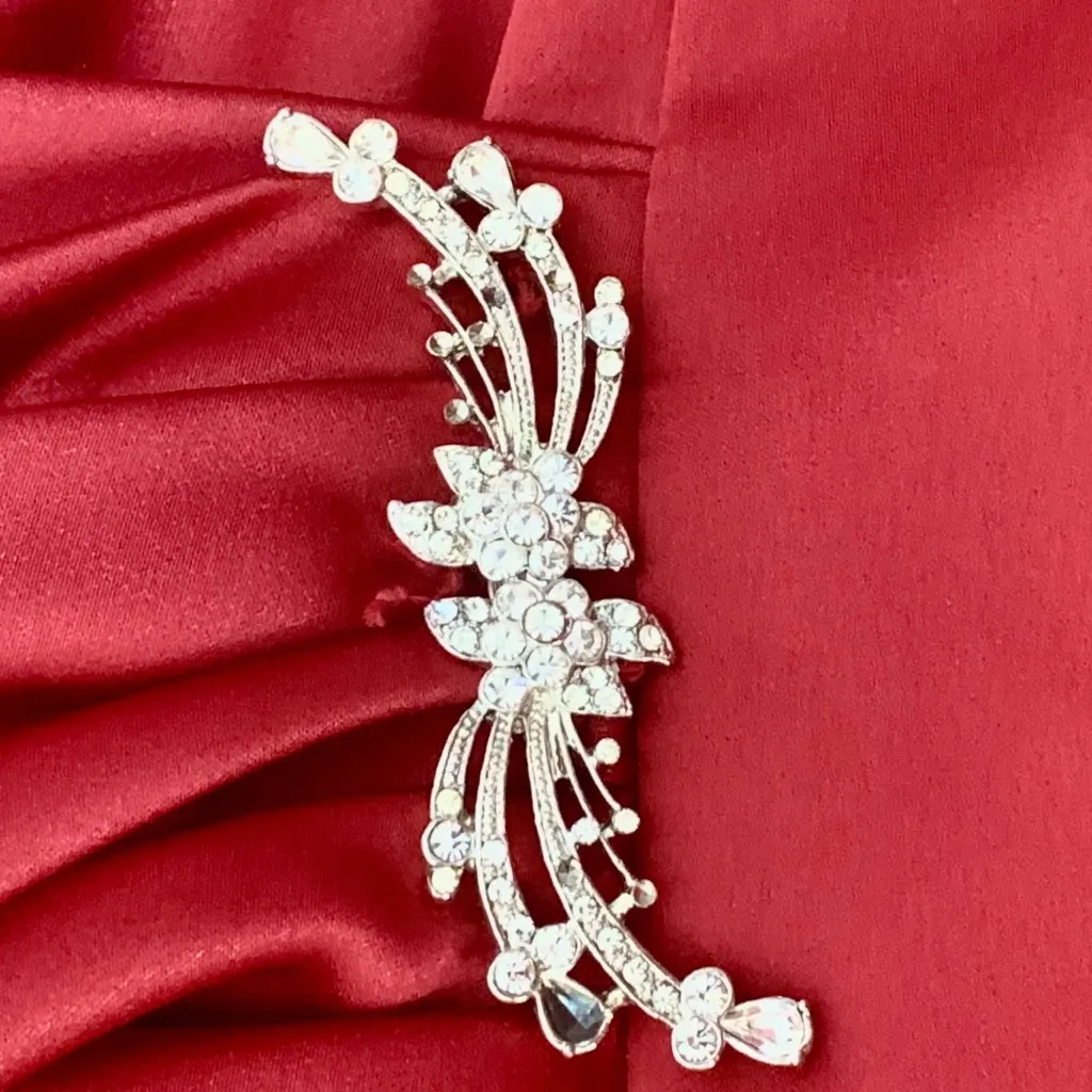 Apple Red Strapless Bridesmaid Gown Prom Side Drape Brooch Davids Bridal #8567 - Image 5