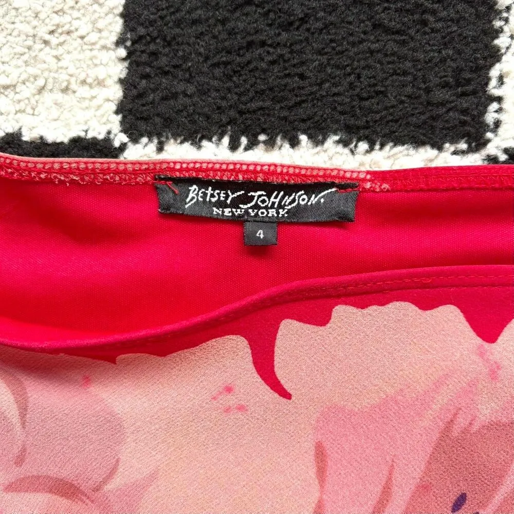 Betsey Johnson Floral Red Silk Skirt 4 - Image 3