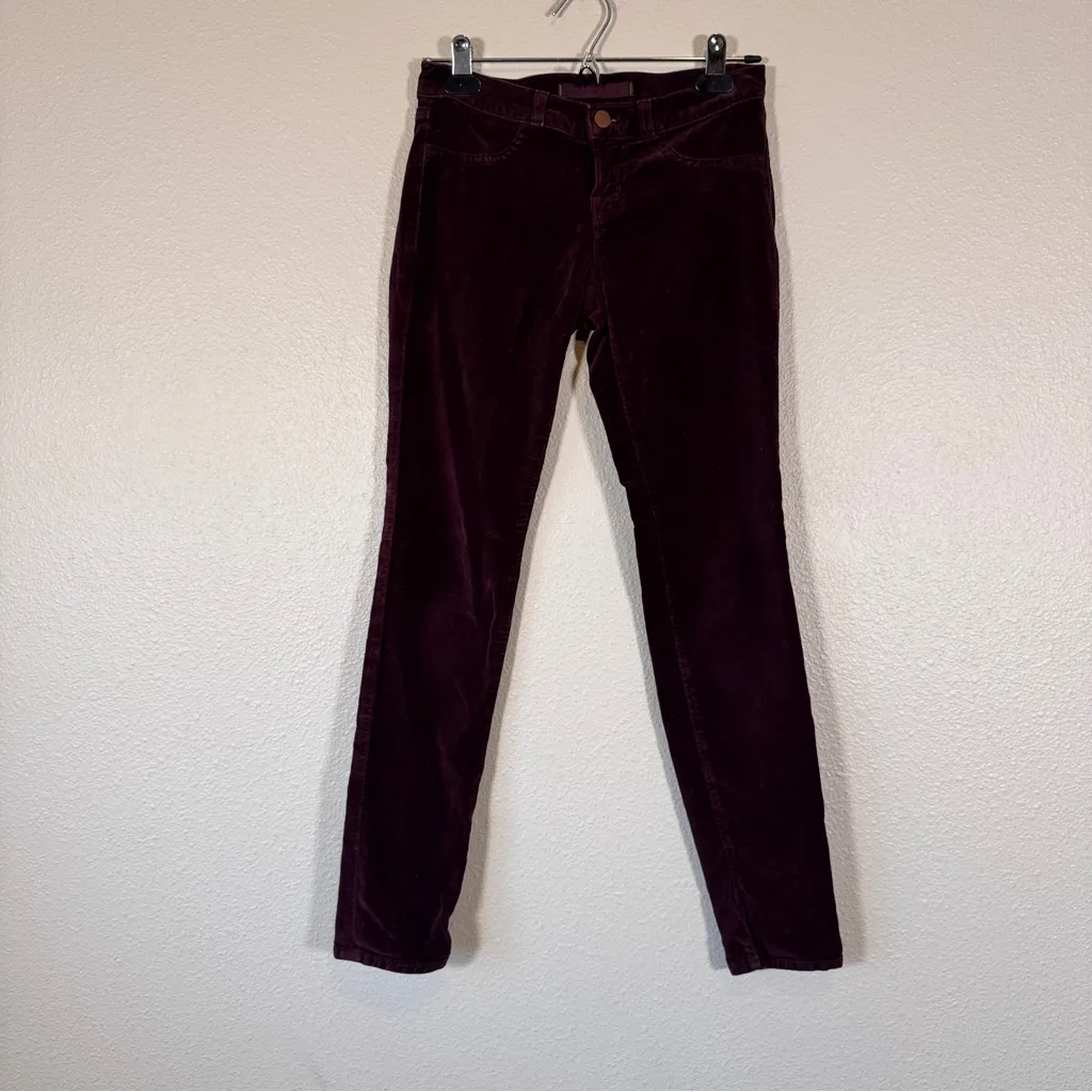 J Brand Wine Burgundy Velvet Skinny Pants Womens 24 Fall Preppy Classic Jeggings - Image 11