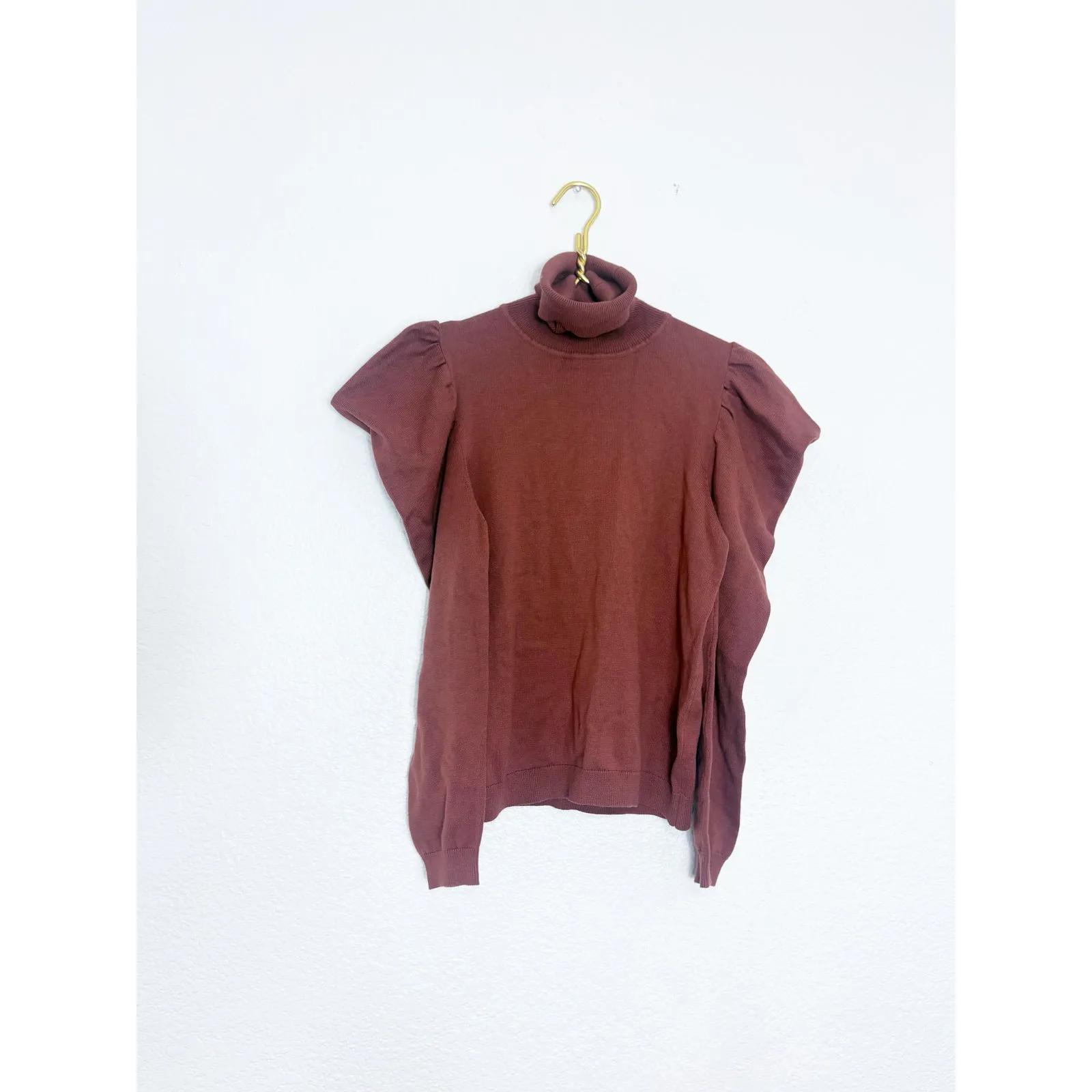 NWT MISA Los Angeles Gabriela Puff Sleeve Turtleneck Top Size XS Brown Knit - Image 4