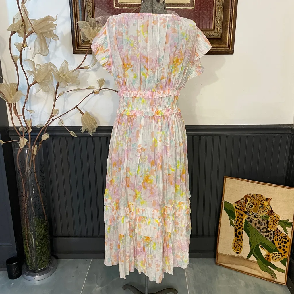 Current Air Anthropologie Sereia Shirred Pleated Watercolor Midi Dress Sz S 🧡🎀 - Image 10