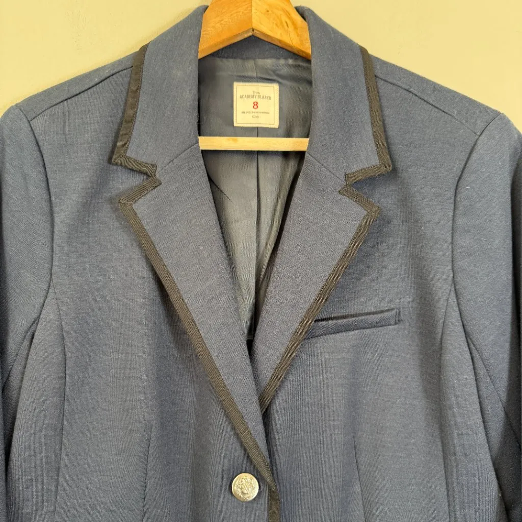 Gap The Academy Ponte Blazer Jacket Women's 8 Navy Blue Black Trim Career Formal - Image 6