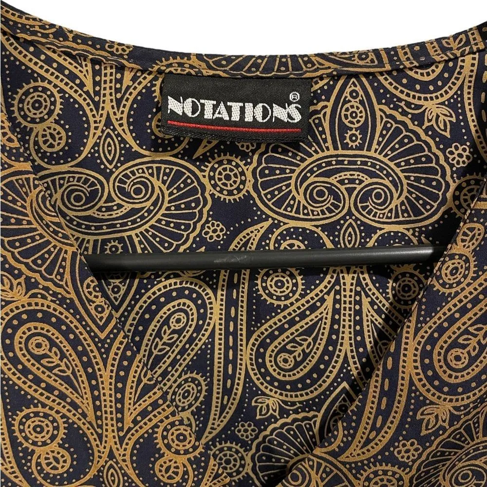 Notations Vintage Gold Blue Hippie Eclectic Paisley Psychedelic Button Up Blouse - Image 5