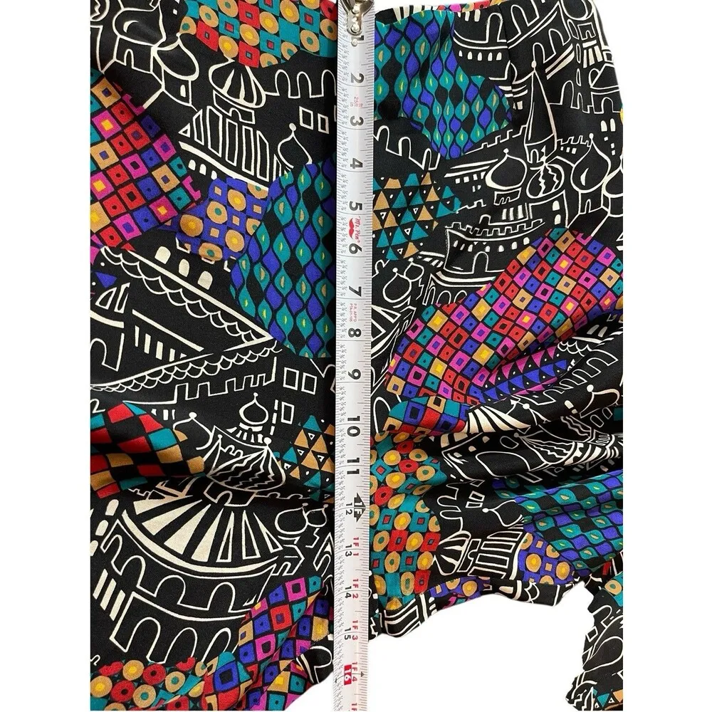 Laura Tanzer 100% Silk Bold Abstract European Cityscape Wide Leg Palazzo Pants L Black Size L - Image 11