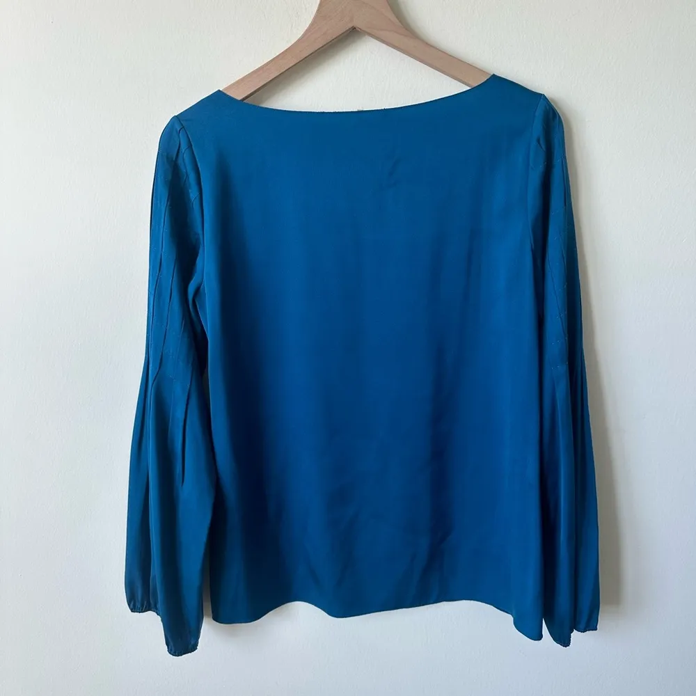 Elie Tahari Silk Long Sleeve Blouse Balloon Sleeve Blue Size Small - Image 2