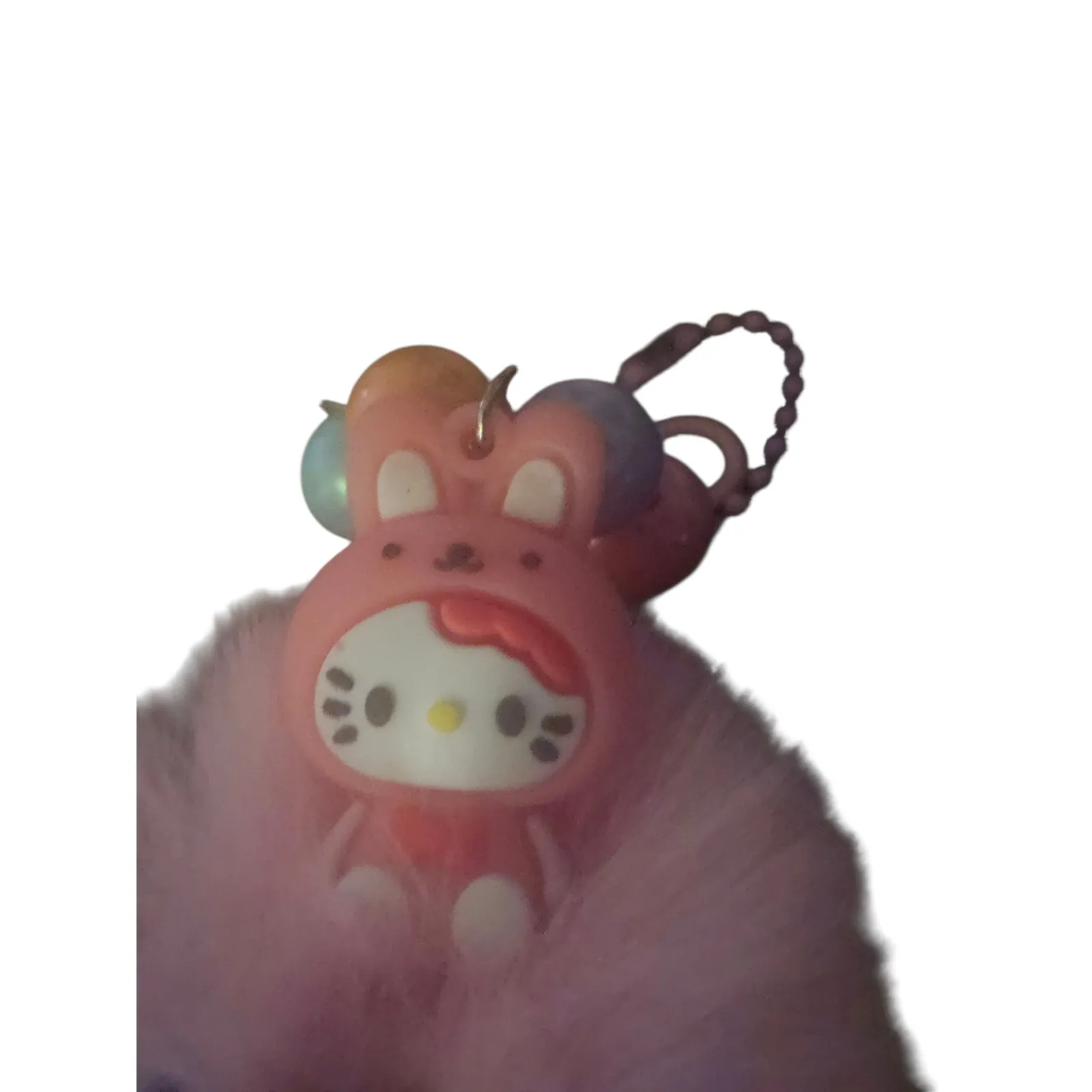 Pink Fluffy Pom Hello Kitty Bunny Charm Rainbow Beads Keychain Bag Charm - Image 2