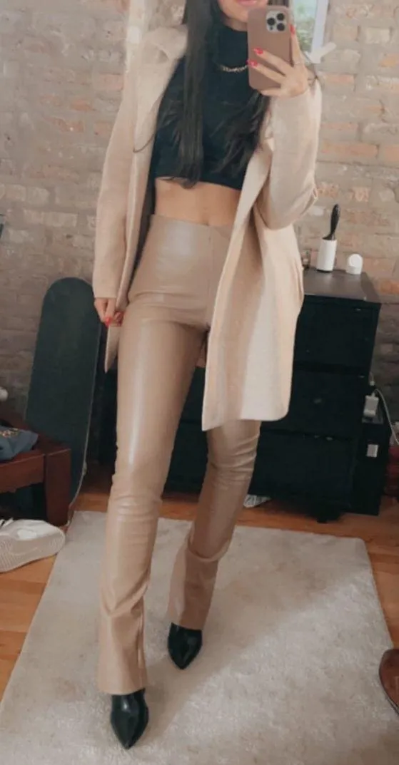 ZARA Brown Leather Pants Faux High-Waisted - Image 7