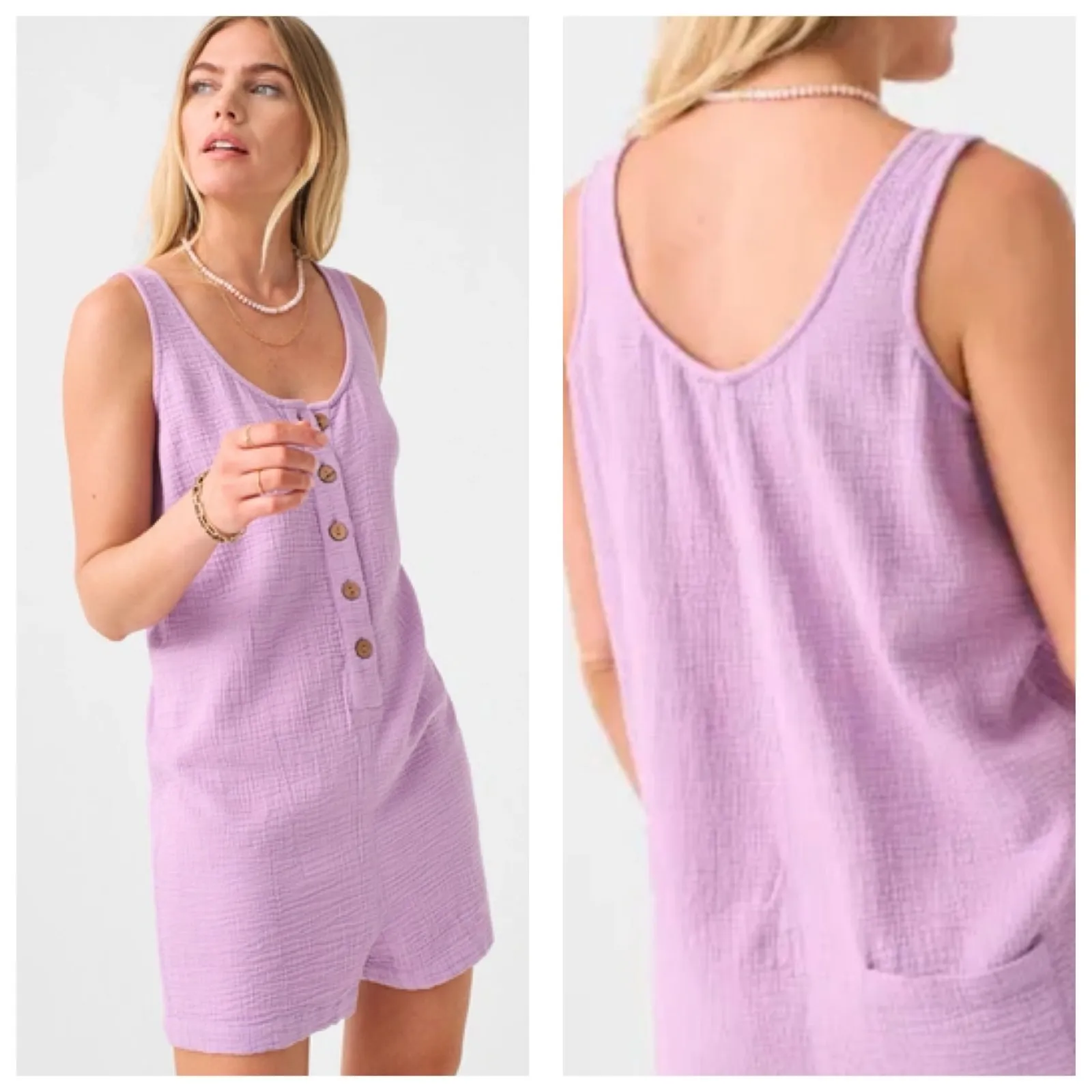 Faherty  Dream Cotton Gauze Jamesport Romper In Nirvana Size Medium Purple - Image 2