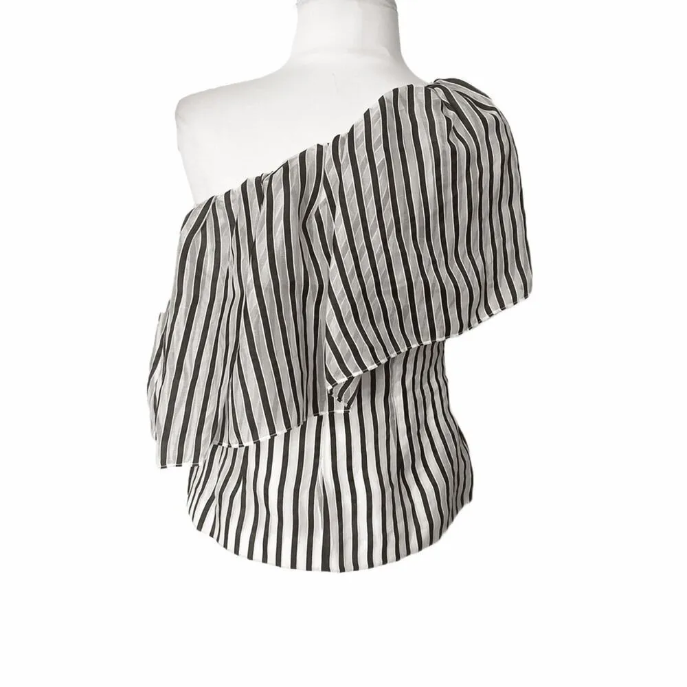 NWT Doncaster organza striped one shoulder ruffle top sz 4 - Image 2