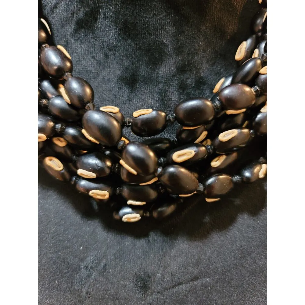 Women's Multi Strand Black Seed Bead Necklace With Loop Button Closure Gold - Image 3