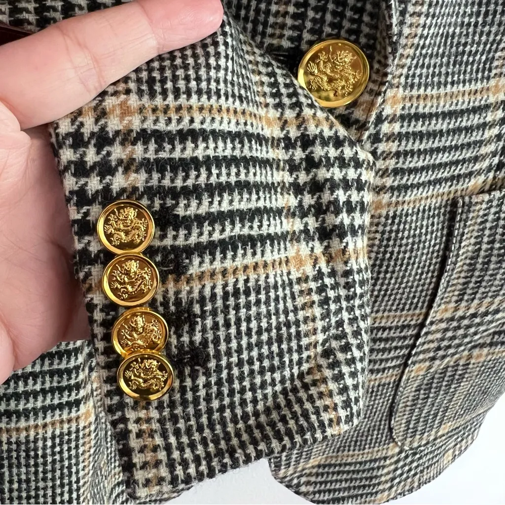 Smythe Duchess Blazer Elbow Patch Houndstooth in Camel Black Sz 6 - Image 6