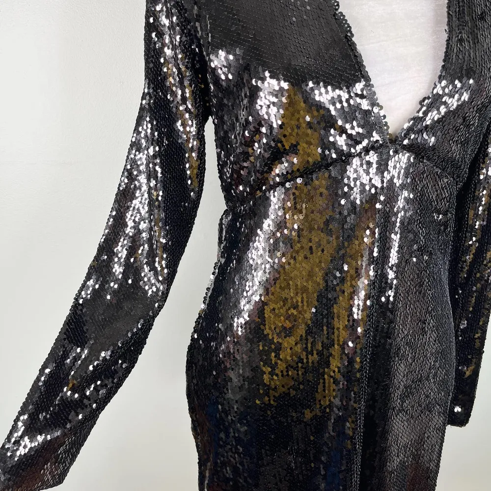 Motel Melana Plunge Neck Bodycon Sequin Dress Black Medium New - Image 5