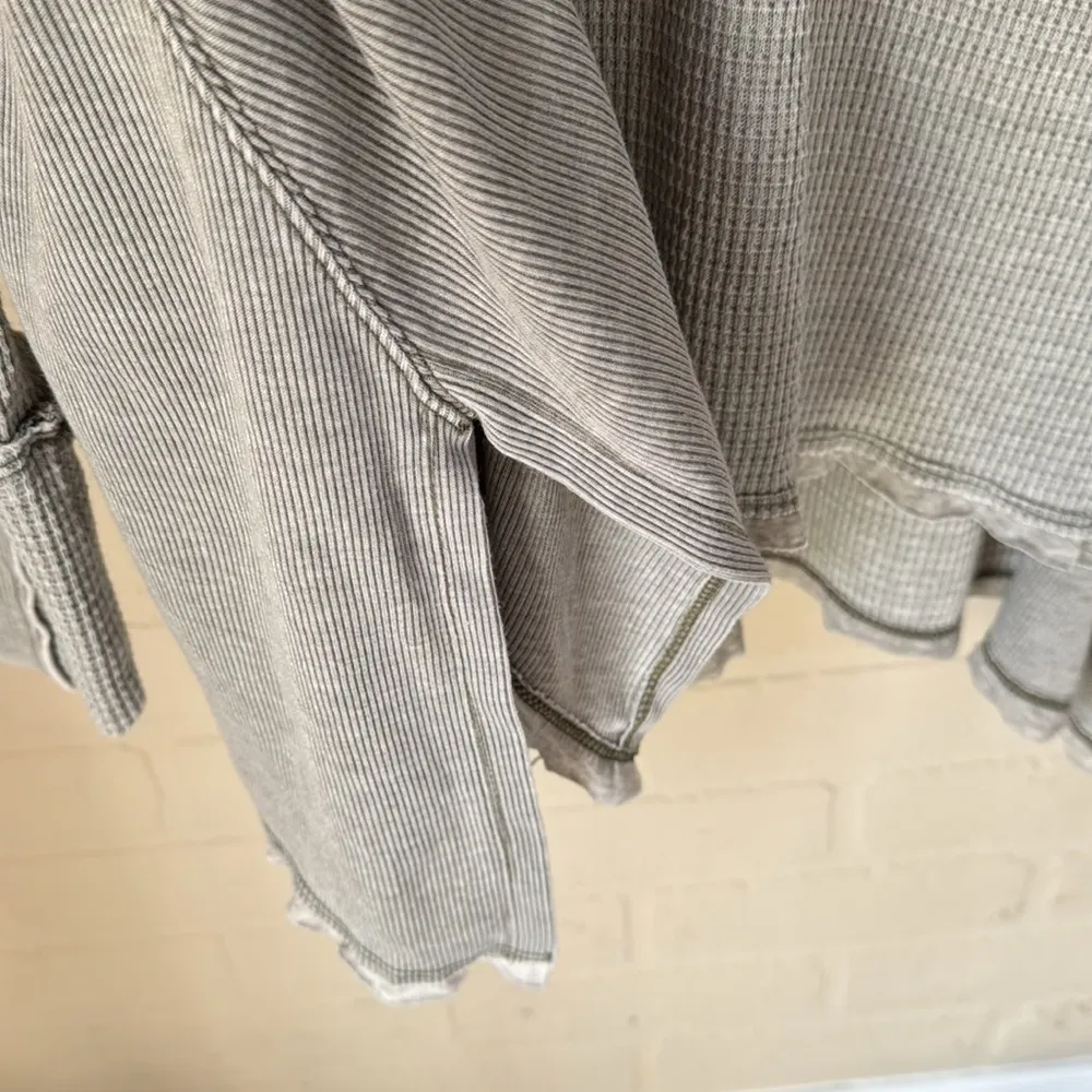 Free Peoplee shirt moss gray green waffle knit small NWT oversied shark bite hem - Image 5