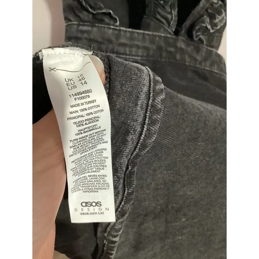 ASOS Washed Black Denim Mini Dress Sleeveless Criss Cross Back Size 14 - Image 7