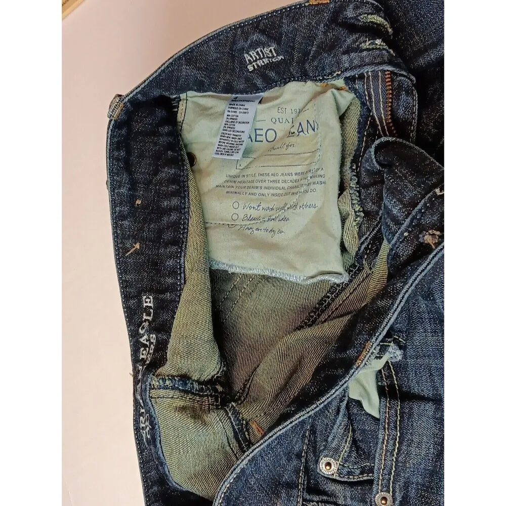 AMERICAN EAGLE OUTFITTERS ARTIST STRETCH DARK BLUE JEAN 4R Y2K Streetwear - Image 7