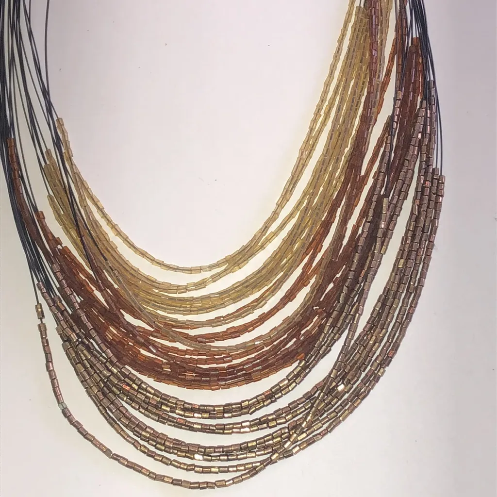 Elegant Multi Strand Brown Neutral Beaded Boho Necklace - Image 6