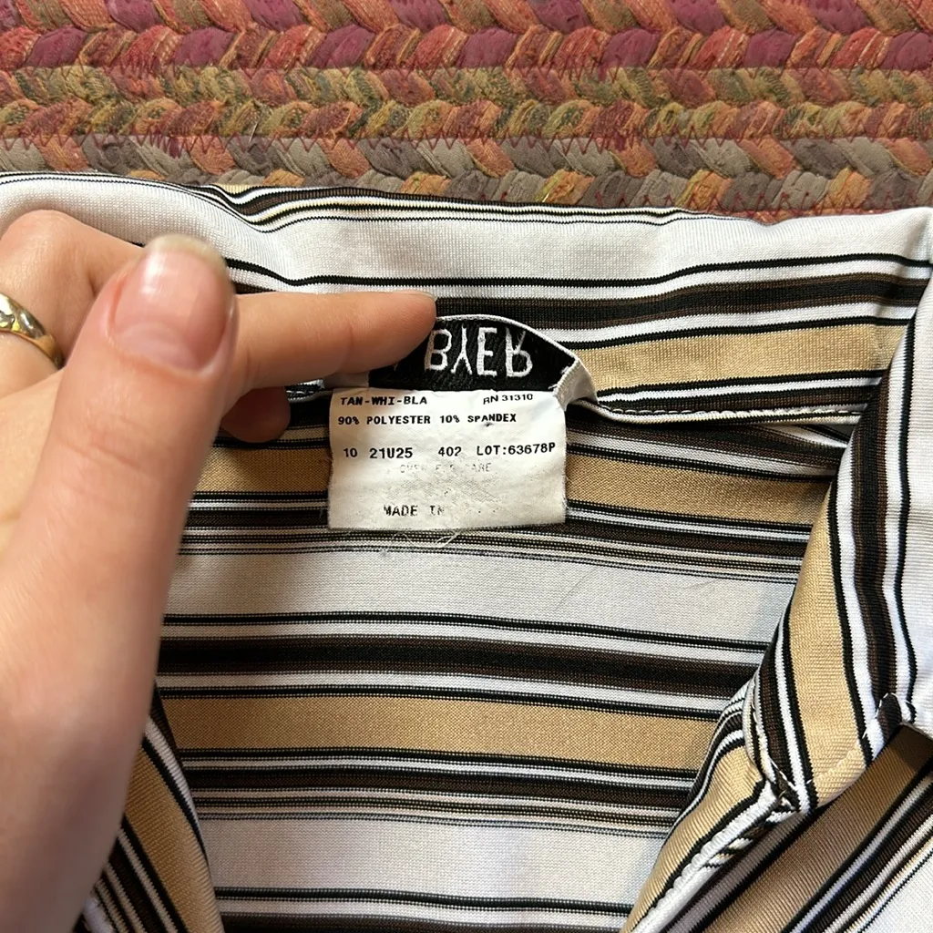 90s VTG A BYER V NECK CHEVRON STRIPE COLLARED SLEEVELESS BLOUSE Black Size M - Image 2