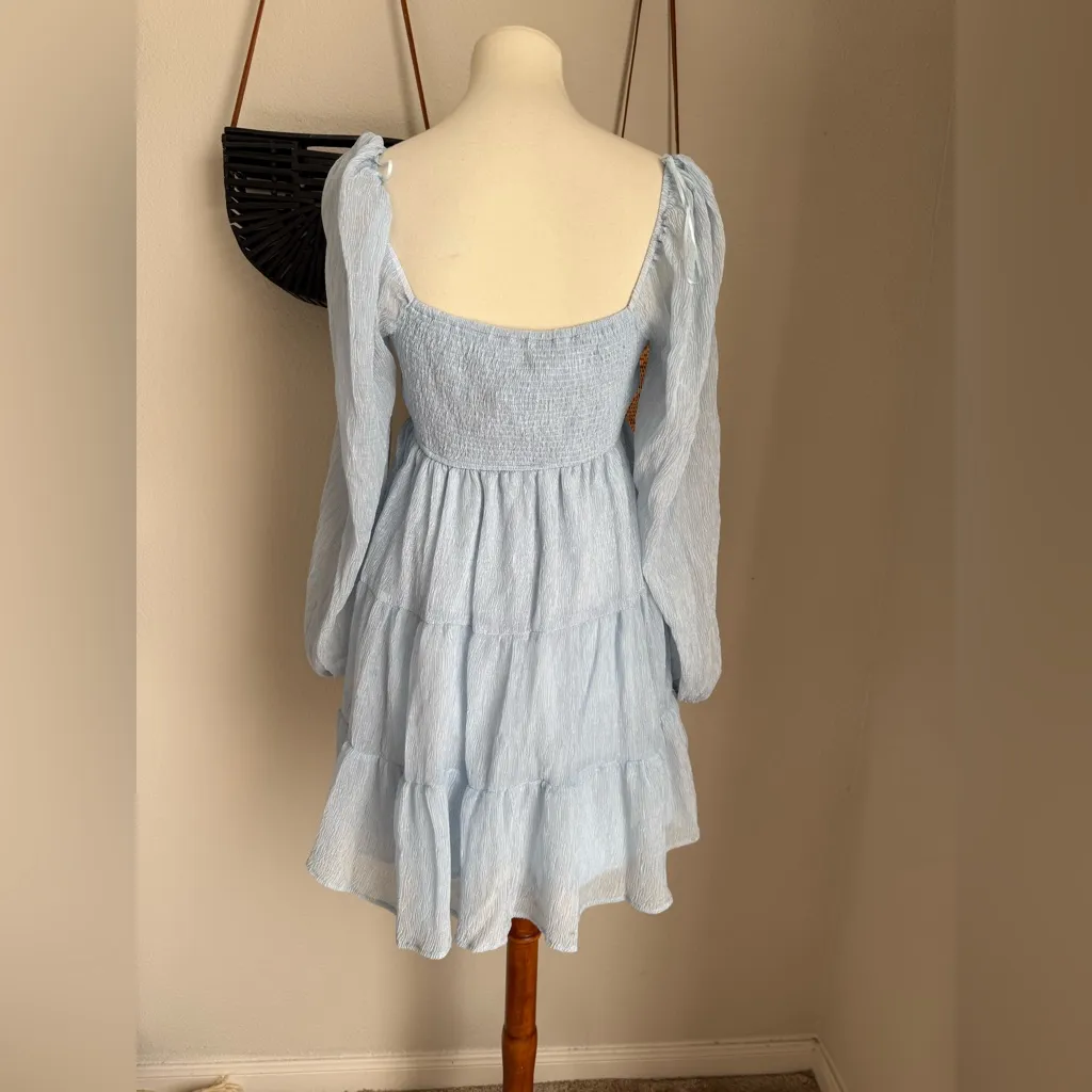Altar'd State  Light Blue Pastel Long Sleeve Dress, Size Medium - Image 4