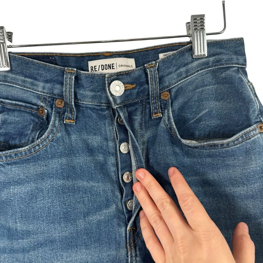 Re/Done Elsa Jeans Button Fly Medium Wash High Rise Hem Slit Boho Womens Size 25 - Image 4