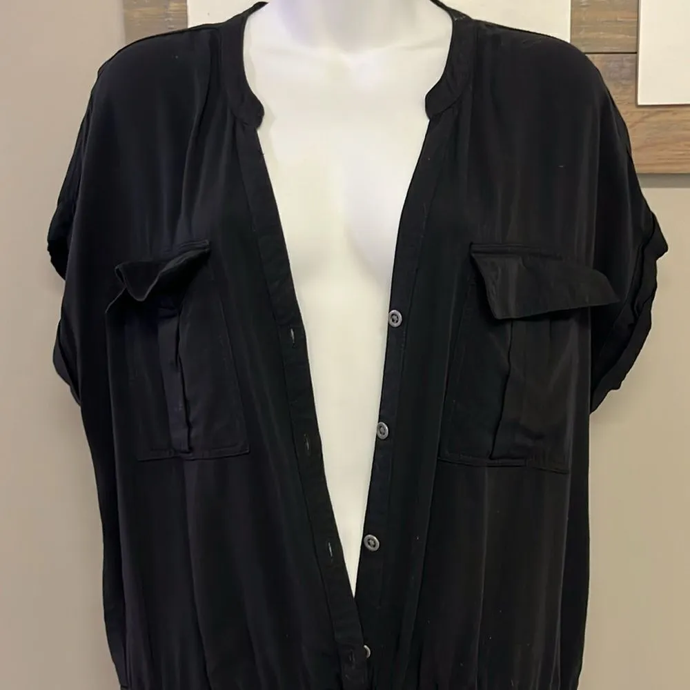 Old Navy Black Step-In Button Down One Piece Romper with Elastic Waistband-Large - Image 6