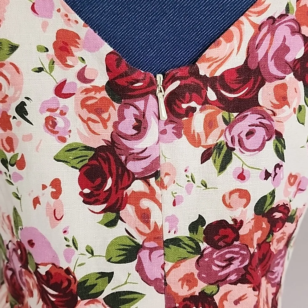 B Moss Dress Collection Cotton Dress Rose Flower Bouquets Red Size 12 - Image 6