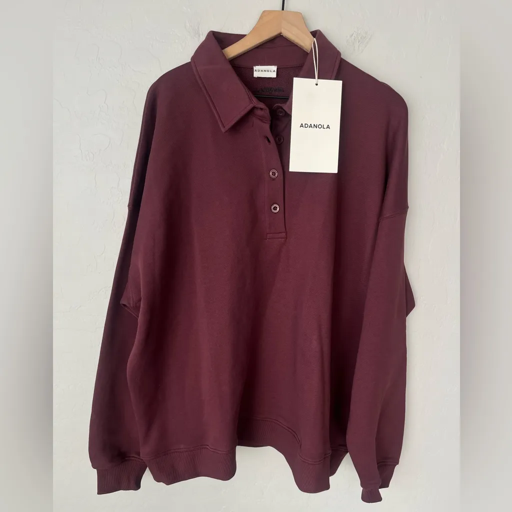 Adanola Slouchy oversized Button Up Sweatshirt Burgundy XL NWT - Image 5