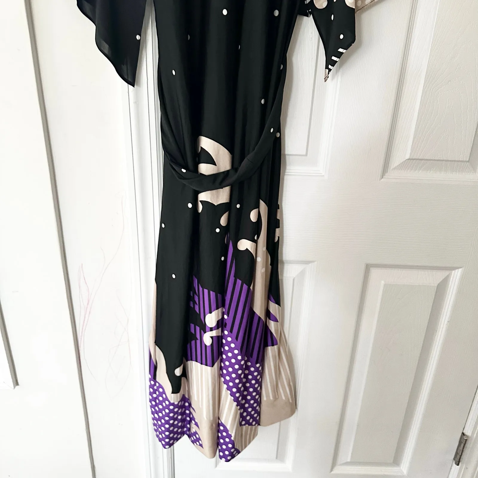 Hanae Mori for Sandcastles Vintage Satin Asian Kimono Slinky Robe Black Purple M Size M - Image 8