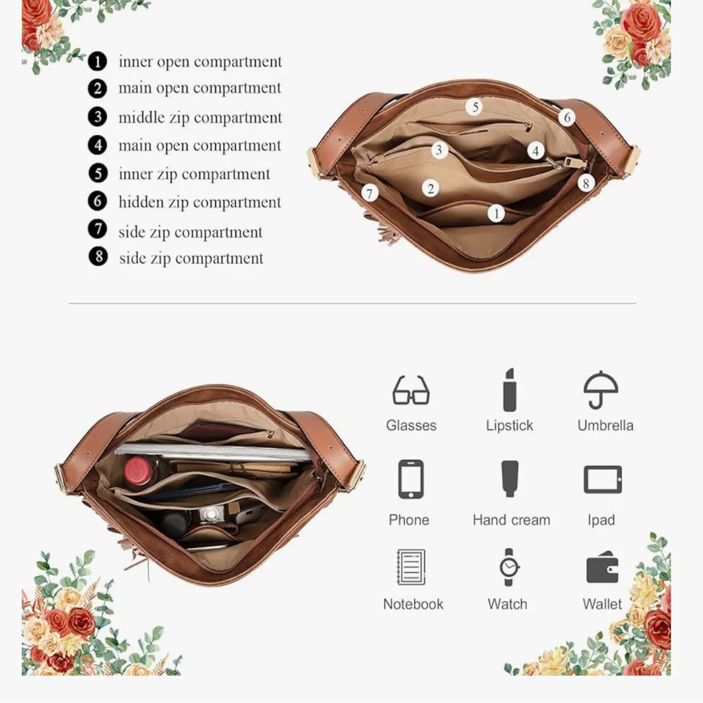 Oukupa Brown Faux Leather Western
Fringe Shoulder Bag - Image 8