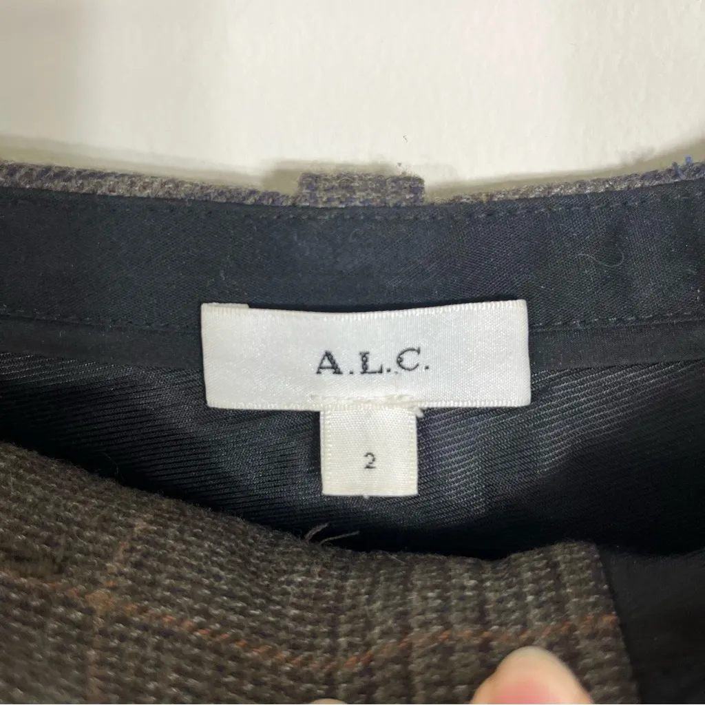 A.L.C. Edwin Split Plaid Pants Trousers Charcoal Brown Wool Size 2 - Image 7