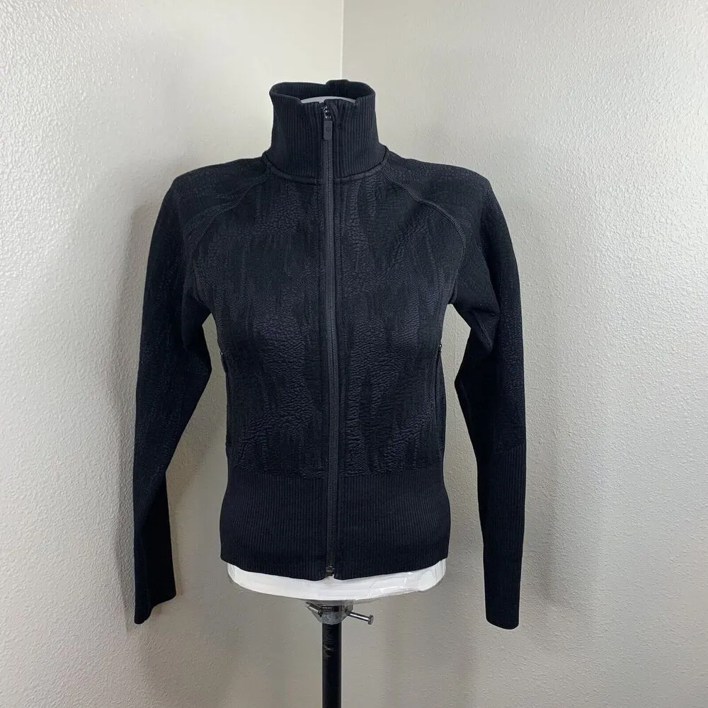 Lululemon End State Full Zip Jacket Texture Pattern Sz 4 Wool Blend Black - Image 3