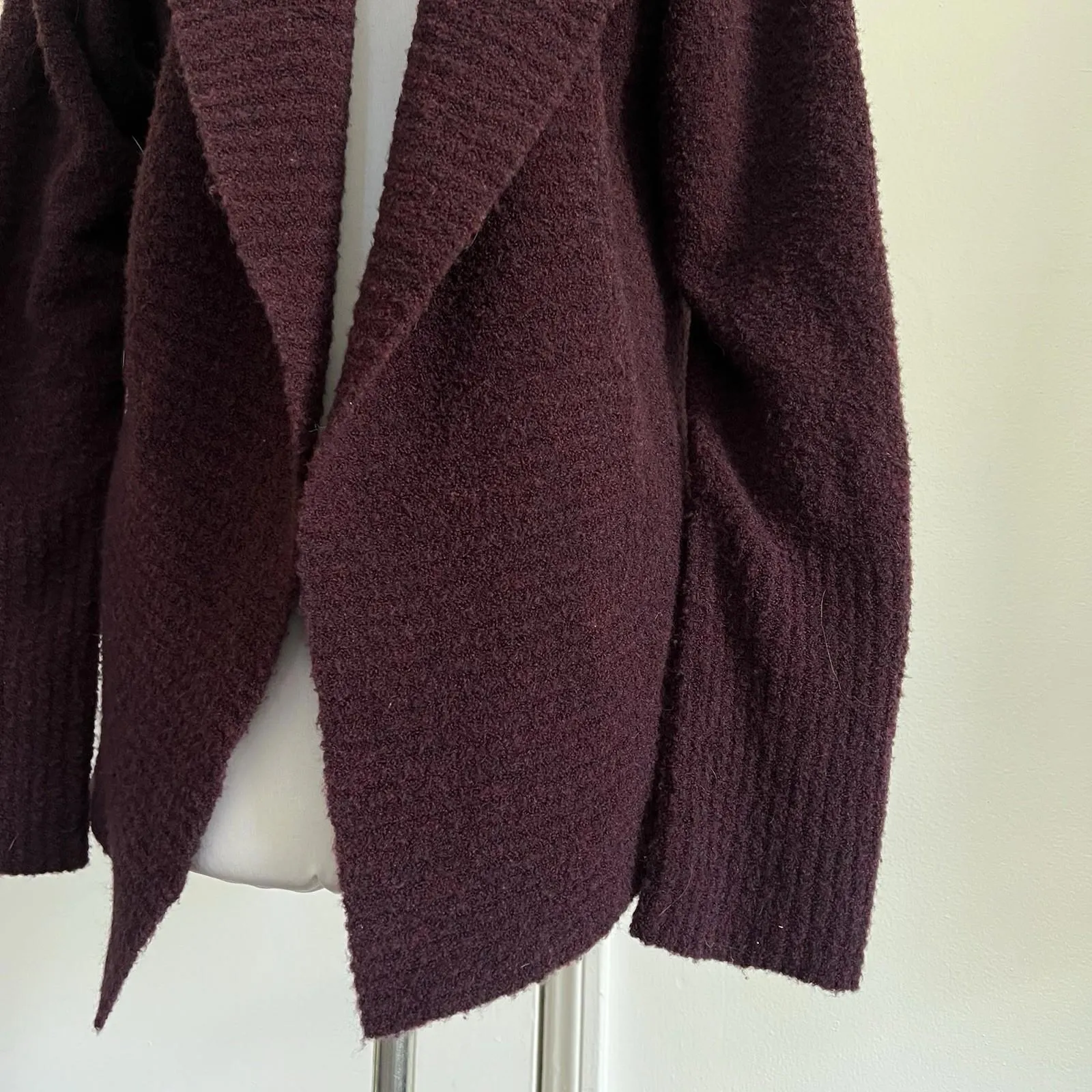 Bloomingdale’s Dark Purple Boiled Wool Blend Oversized Drape Sweater Cardigan L Size L - Image 3