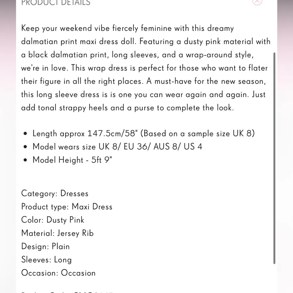 NWT PrettyLittleThing dusty pink Dalmatian long sleeve wrap maxi dress, size 10 - Image 3