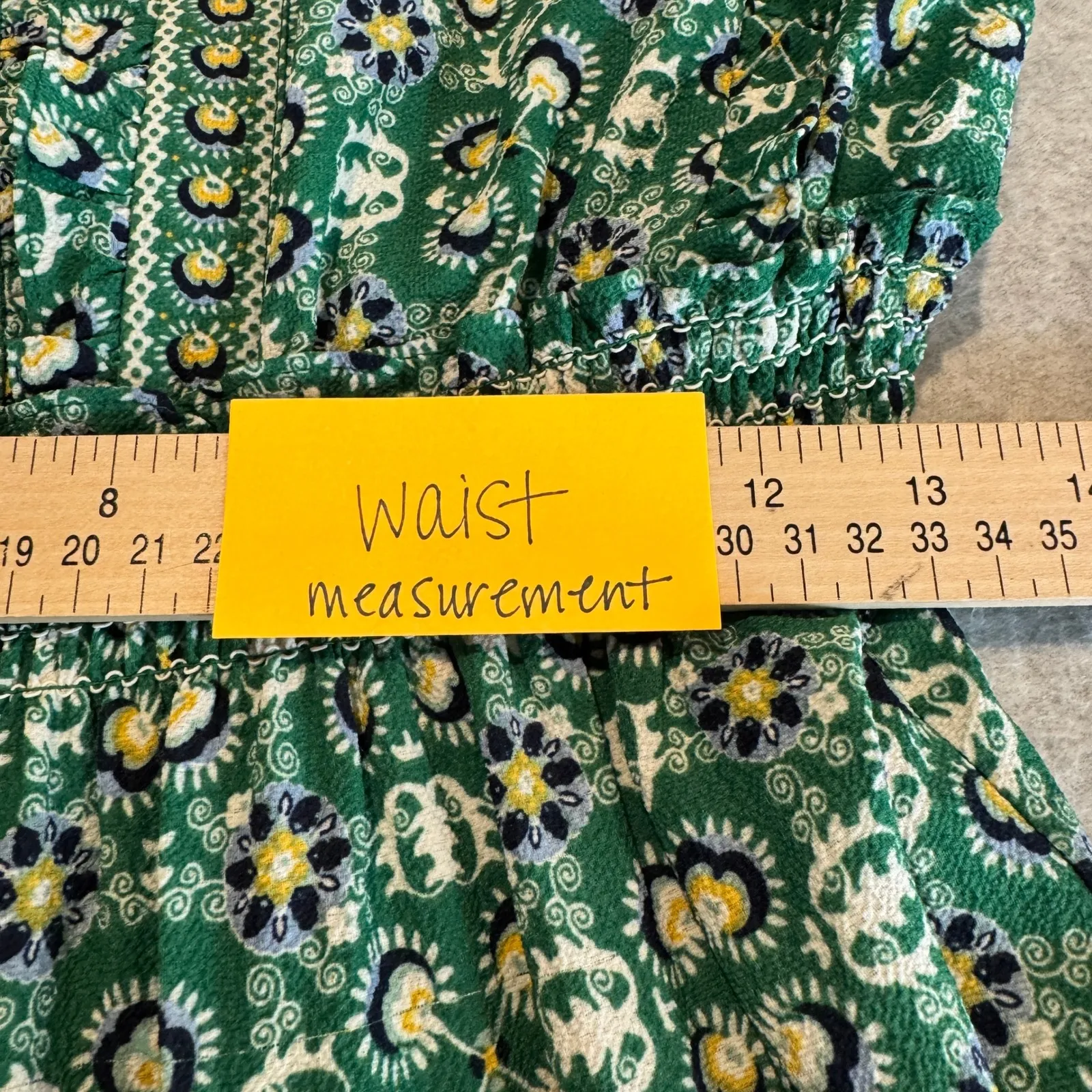 MAX STUDIO Green Floral Tiered Maxi Dress Medium Ruffled Neck Smocked Waist - Image 13