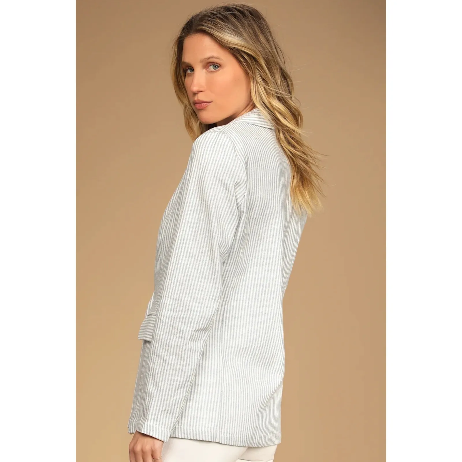 Sage The Label Womens Johanne Striped Blazer Size‎ M Coastal Linen Blend Career - Image 2