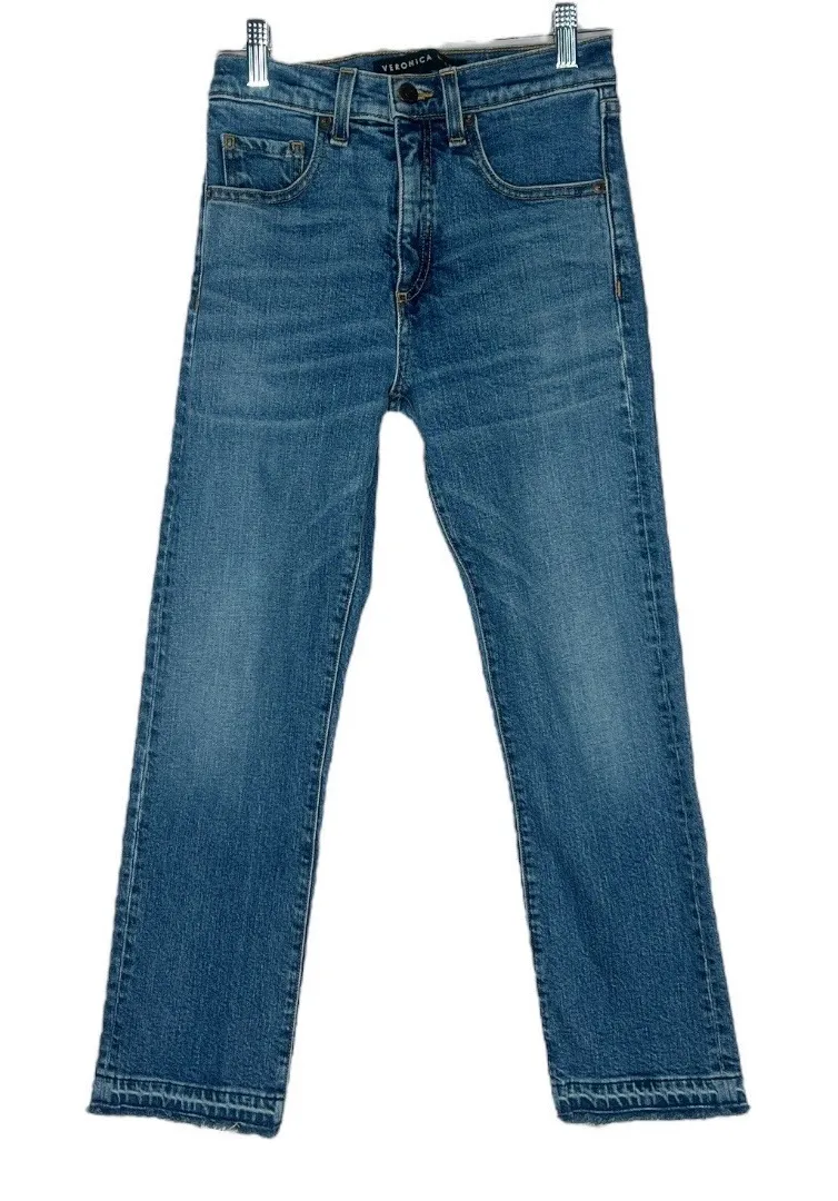 Veronica Beard Ines Girlfriend Jeans High Rise Cropped Frayed Hem Chic Denim 24" - Image 1