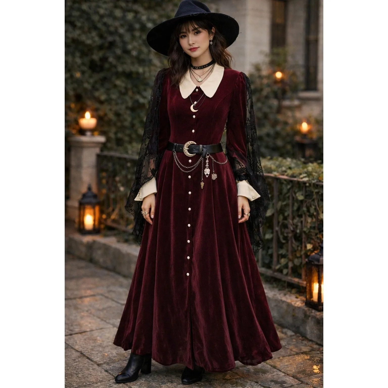 Vintage Velvet Midi/Maxi Dress Size 6 Cottontail Victorian Academia Whimsigoth Red - Image 3