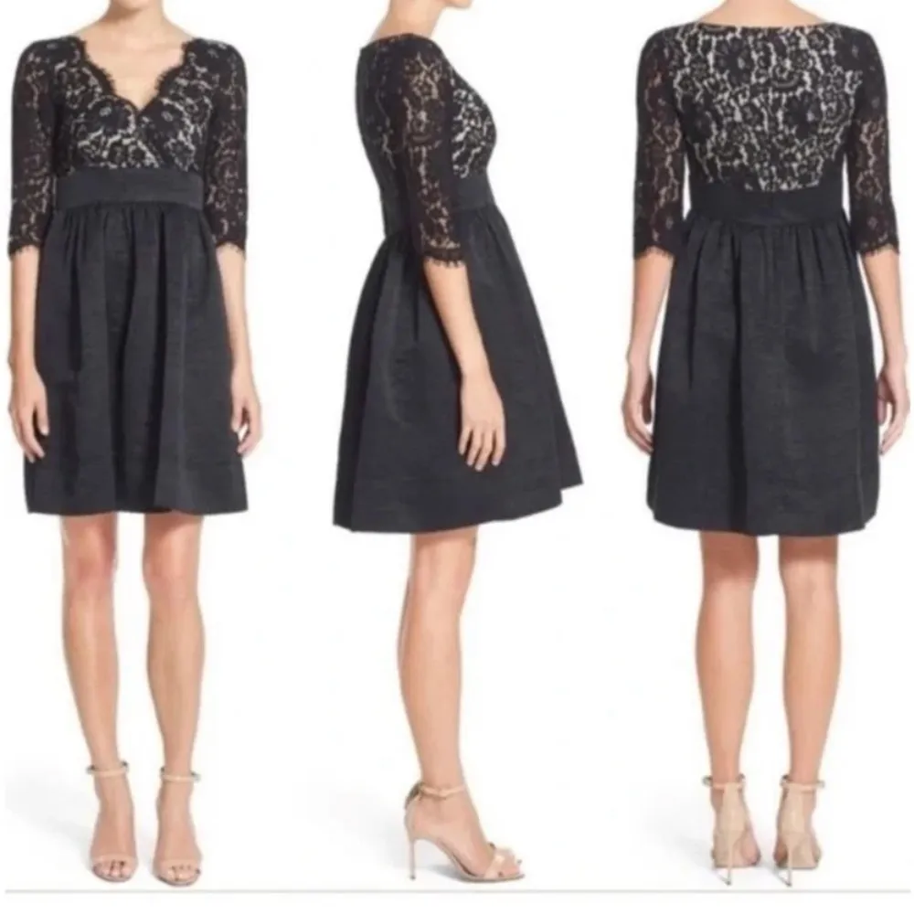 ELIZA J FLORAL EYELASH LACE FIT & FLARE HALF SLEEVE BLACK COCKTAIL DRESS - Image 7