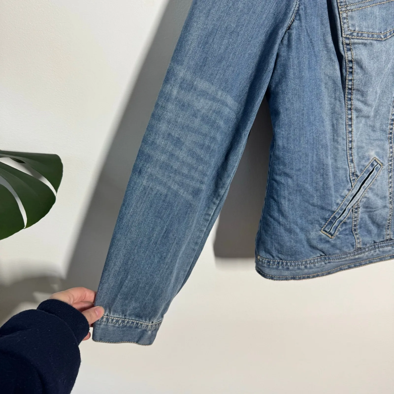 Ruff Hewn 90s Y2K Faux Fur Collar Denim Jacket Women L Blue Western Sherpa Lined - Image 3