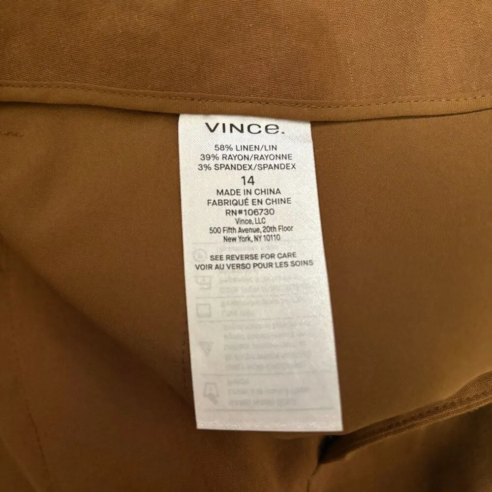 Vince High Waist Straight Leg Pant in Pecan Tan Linen Blend Minimal Plus Size 14 - Image 6