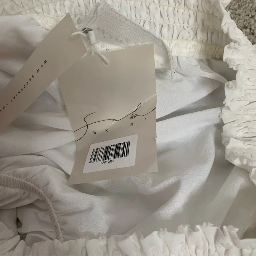 Sabo‎ skirt white tiered bardot swiss dot ruffle long sleeves dress size small - Image 3