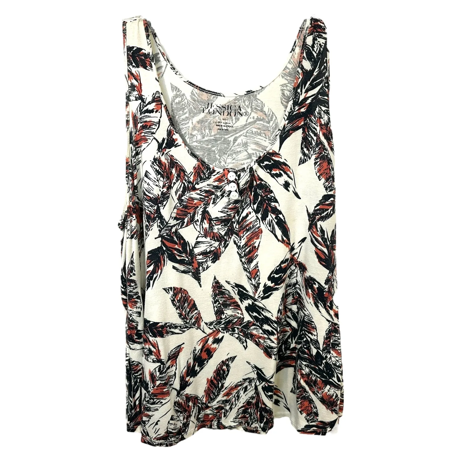 Jessica London‎ Plus Size 18/20 Tank Top Sleeveless Feather Print Boho Knit 1440 - Image 2