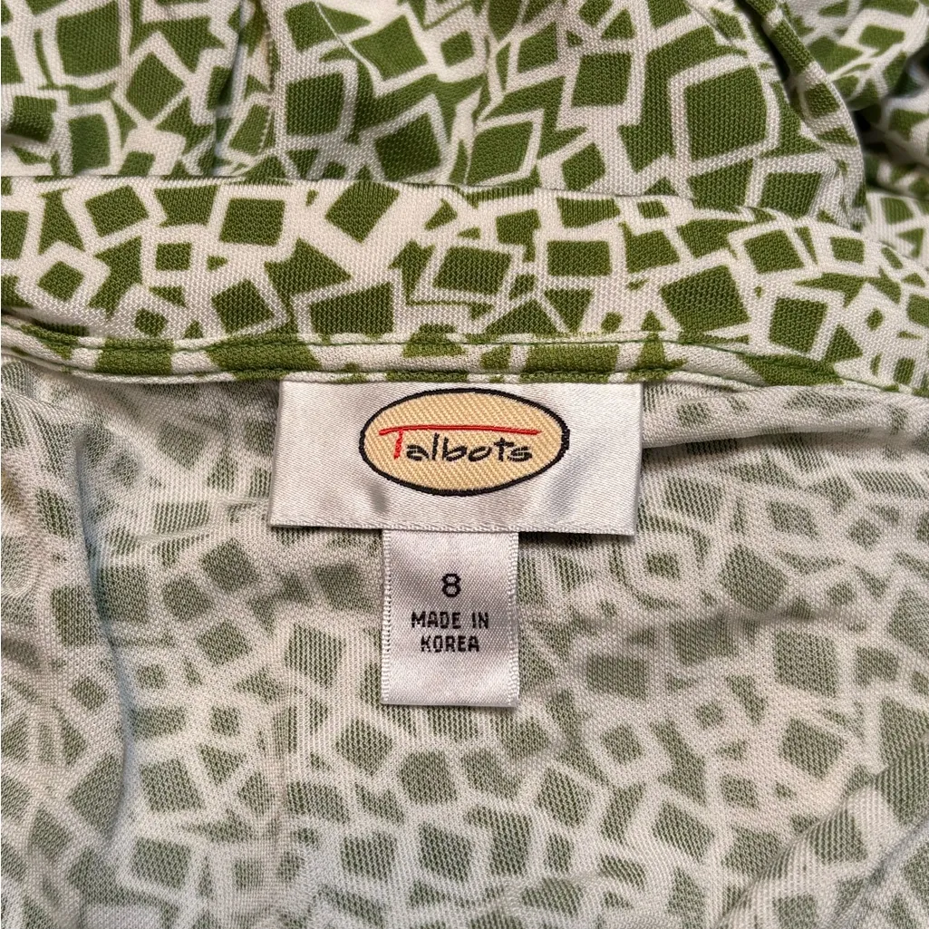 Talbots Dress 8 Green White Crossover bodice Tie Closure Flare  3/4 Sleeve - Image 5