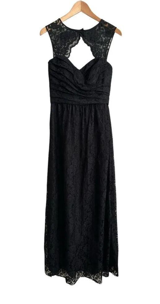 Amsale Black Lace Key Hole Front Back Cut Out Neckline Floor Length Gown Size 6 - Image 2