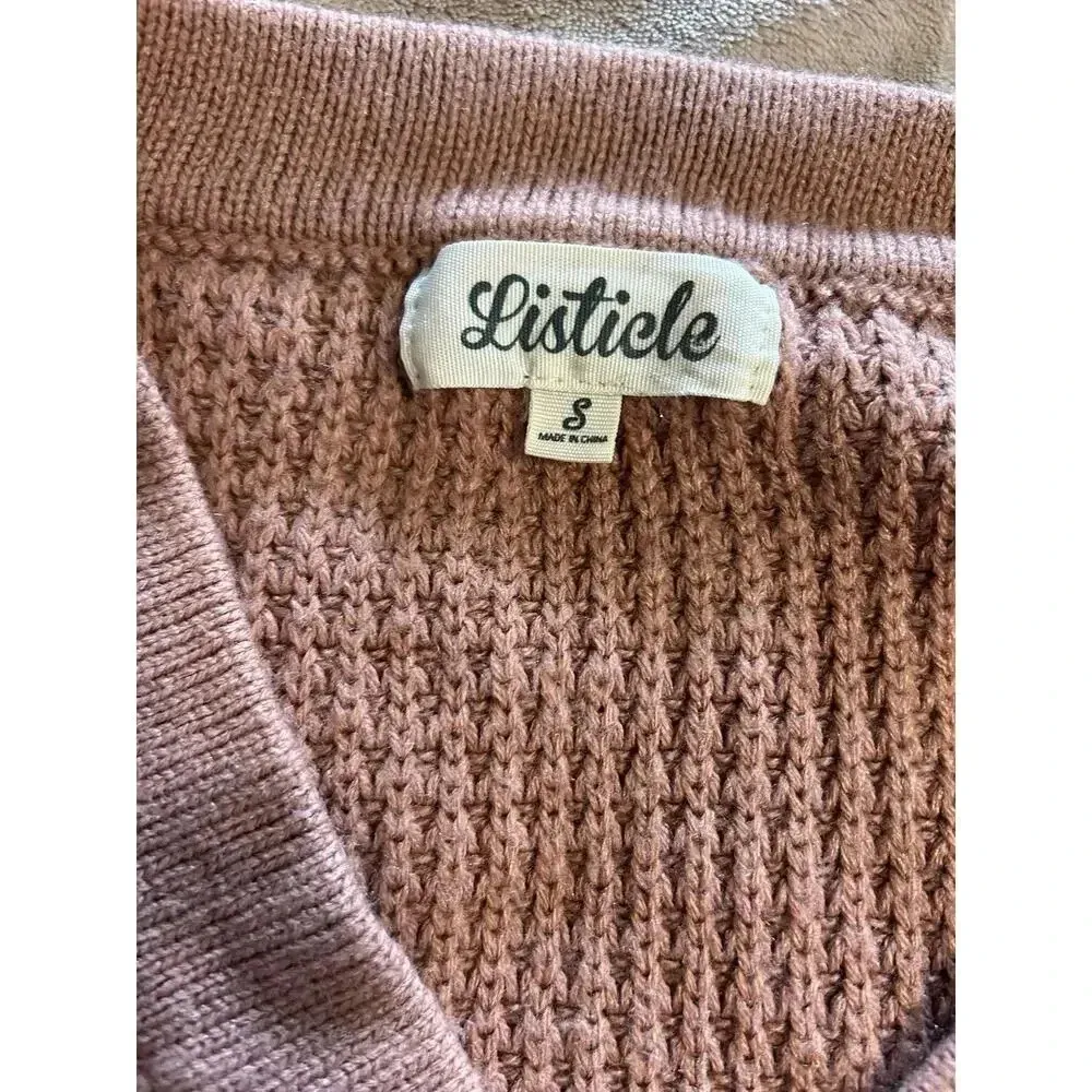 Listicle  V-Neck Waffle Sweater Size Small Pullover Fall Warm Buttons - Image 3